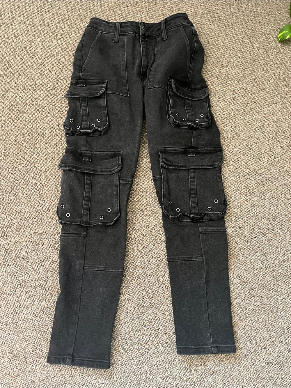 Forever 21 Black Wash Slim Straight Cargo Jeans